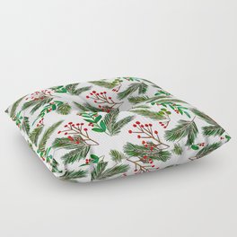 Christmas tree branches and berries pattern Floor Pillow