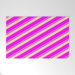[ Thumbnail: Pale Goldenrod & Fuchsia Colored Stripes/Lines Pattern Welcome Mat ]