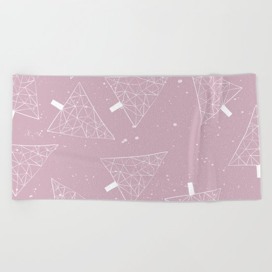 Christmas Trees Pink Beach Towel