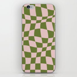 Warped Checkered Pattern (pink/olive green) iPhone Skin