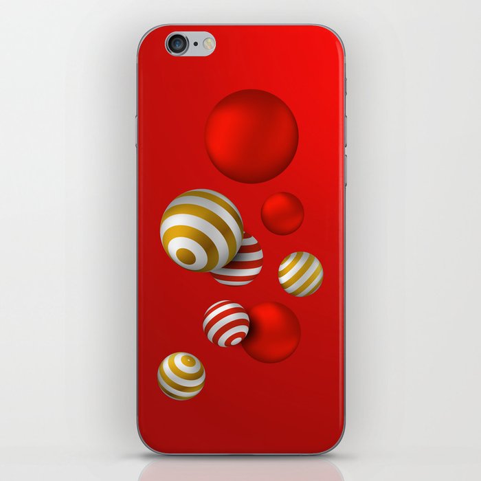 Christmas bauble ornaments on red background iPhone Skin