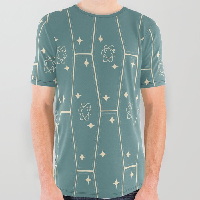 Mid-Century Modern Elongated Hexagon Atomic Star Pattern 1.1 All Over Graphic Tee