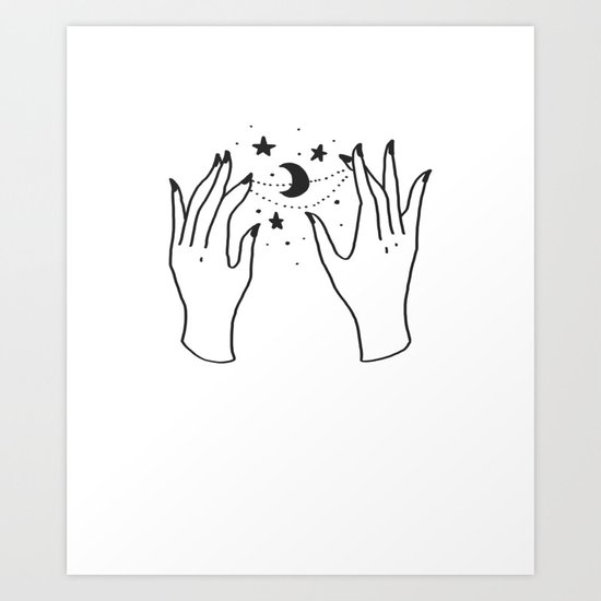 Tangled Hands Moon Stars Cat S Cradle Art Print By Wordvinemedia