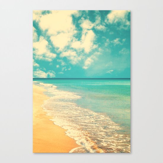 Waves of the sea (retro beach and blue sky) Canvas Print