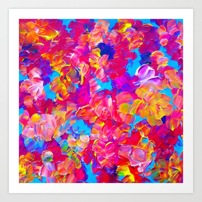 Floral Fantasy Bold Abstract Flowers Acrylic Textural Painting Neon Pink Turquoise Feminine Art Art Print By Ebiemporium Society6