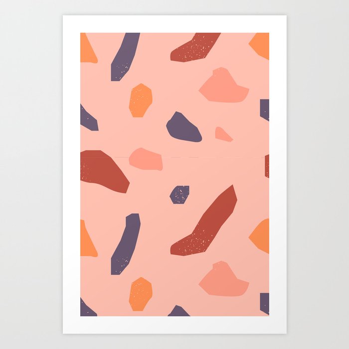 Terrazzo flooring pattern with pink marble rocks Art Print