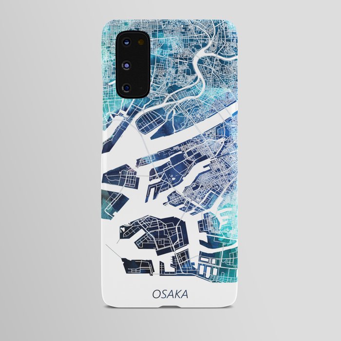 Osaka Japan Map Navy Blue Turquoise Watercolor Android Case