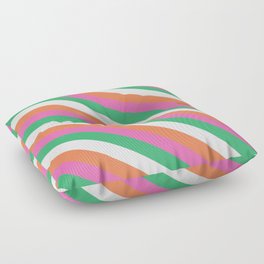 [ Thumbnail: Mint Cream, Coral, Hot Pink, and Sea Green Colored Lined Pattern Floor Pillow ]