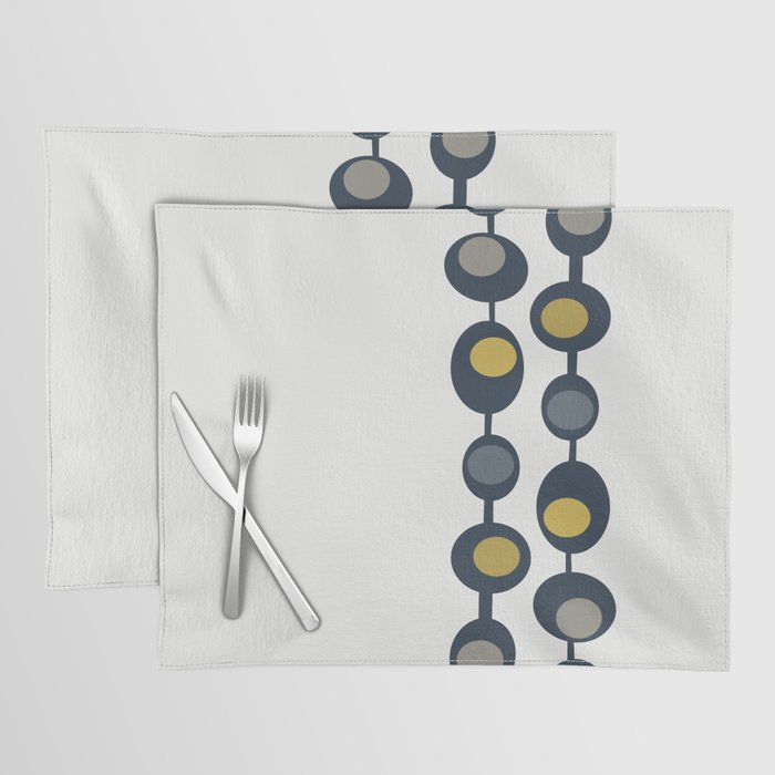 Retro Mid Century Baubles in Navy Blue, Grey and Mustard Yellow Placemat