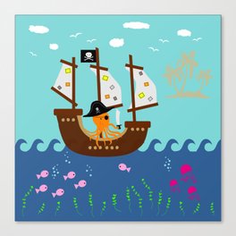 Little Captain Pirate Octopus Canvas Print