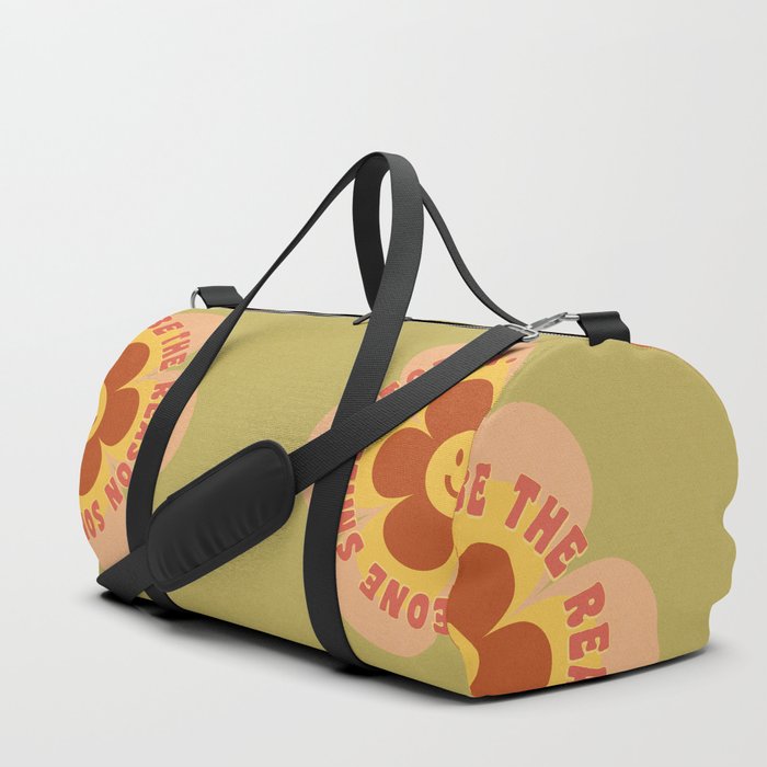 Be the reason someone smiles today - 60s 70s retro cherry blossom smiley typography  Duffle Bag
