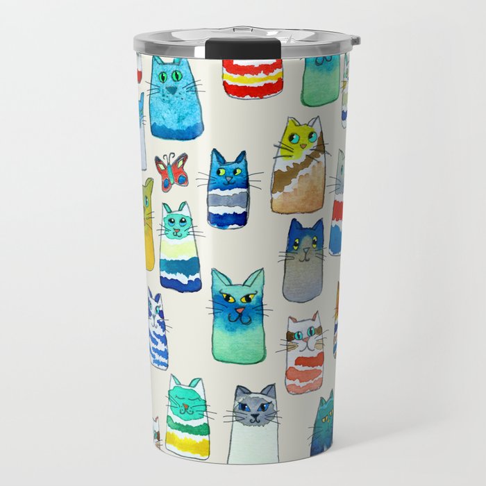 Lots of Watercolor Kitty Cats Travel Mug