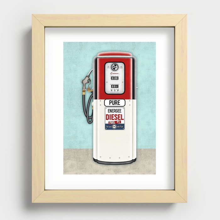 Retro Gas Pump in Red, Black and Aqua Recessed Framed Print