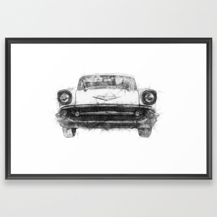 Vintage Car Pencil Art Work Framed Art Print