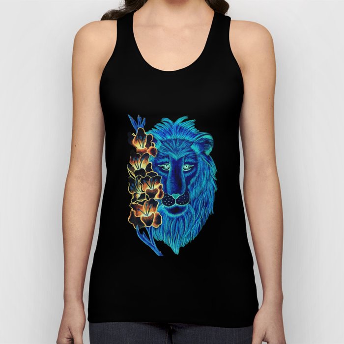 Blue Lion with Gladiolas Flowers Tank Top