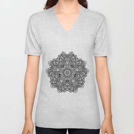 Tribal Abstract Black and White Mandala V Neck T Shirt
