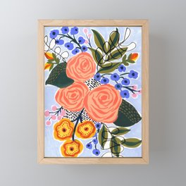Gouache Abstract Flowers - Pink and Blue  Framed Mini Art Print