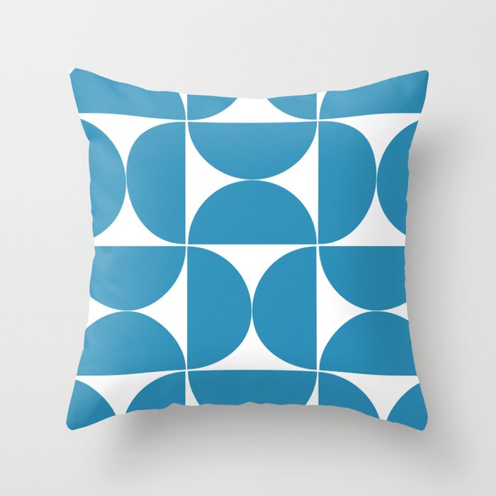 Large blue mid century shapes Throw Pillow