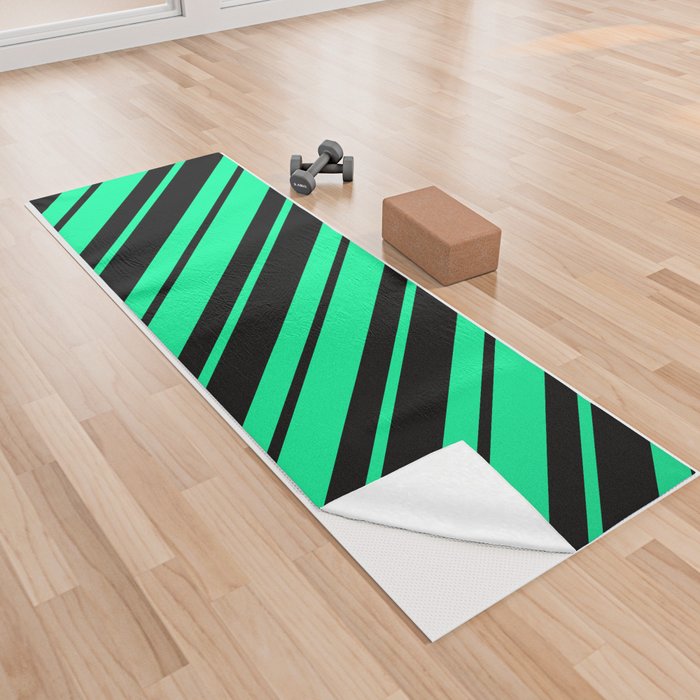 Green and Black Colored Striped Pattern Yoga Towel