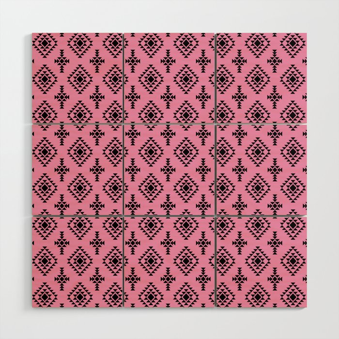 Pink and Black Native American Tribal Pattern Wood Wall Art