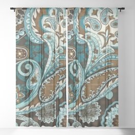 Turquoise Brown Vintage Paisley Sheer Curtain