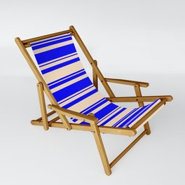 [ Thumbnail: Bisque and Blue Colored Lined/Striped Pattern Sling Chair ]