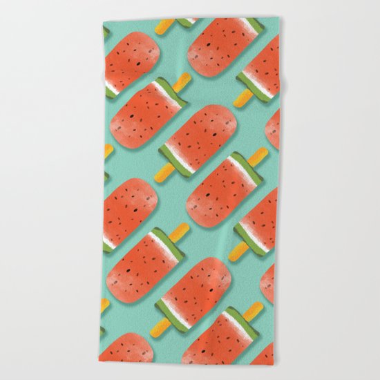 Watermelon Popsicles Pattern #society6 #decor #buyart Beach Towel