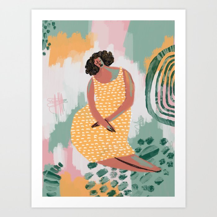 African American Woman Abstract Art Print in Pink and Green Art Print | Painting, Digital, Acrylic, Woman, African-woman, African-american, Black, Black-art, Abstract, Black-woman-acstract