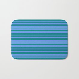 [ Thumbnail: Cornflower Blue and Teal Colored Striped/Lined Pattern Bath Mat ]