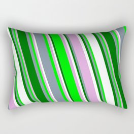 [ Thumbnail: Vibrant Plum, Lime, Light Slate Gray, Dark Green & White Colored Lines/Stripes Pattern Rectangular Pillow ]