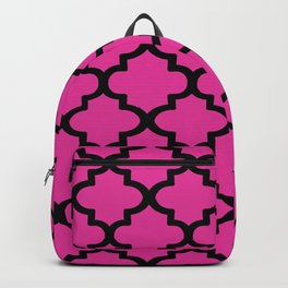 Quatrefoil Pattern In Black Outline On Bright Pink Backpack