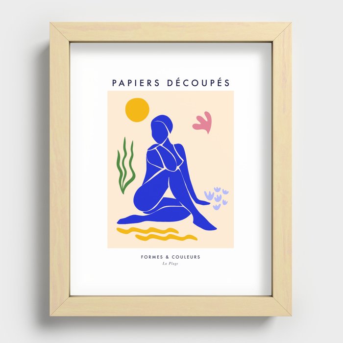 Lady in Blue on the Beach - Matisse cut-outs Recessed Framed Print
