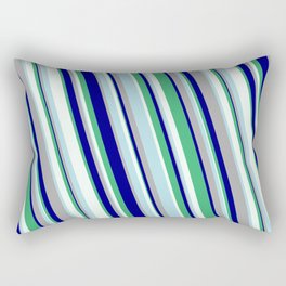 [ Thumbnail: Eye-catching Powder Blue, Dark Gray, Blue, Sea Green & Mint Cream Colored Striped Pattern Rectangular Pillow ]