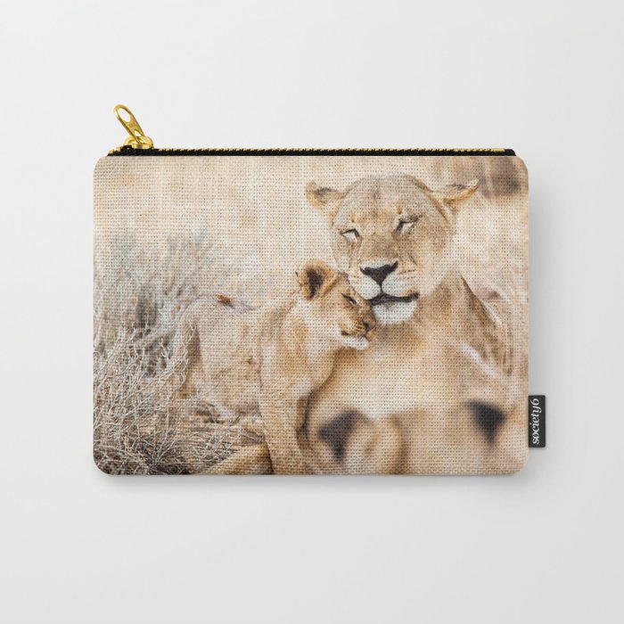 Lioness and a cub cuddling together; fine art travel photo Carry-All Pouch