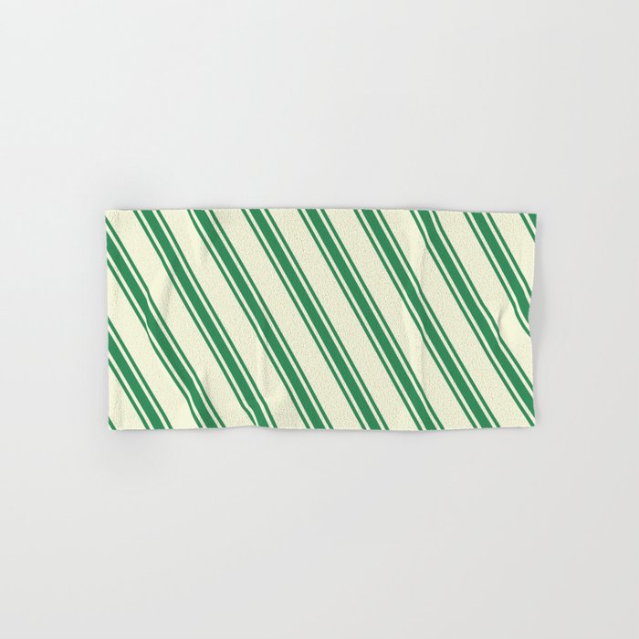 Beige & Sea Green Colored Stripes Pattern Hand & Bath Towel
