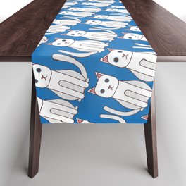 White Cat Pattern (Blue) Table Runner