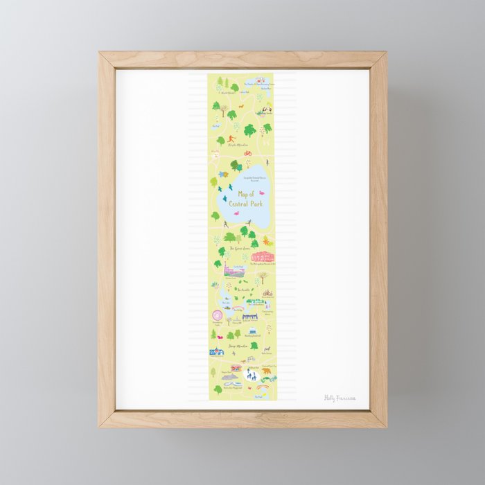 Illustrated Central Park Map, New York City Framed Mini Art Print