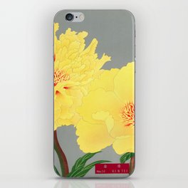 Vintage Yellow Japanese Peony Flowers Painting ,Botanical Floral Blossom iPhone Skin