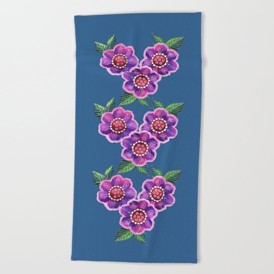 Purple Flowers I Beach Towel