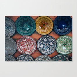 Arabic Moroccan Plates on Wall in Marrakech Canvas Print