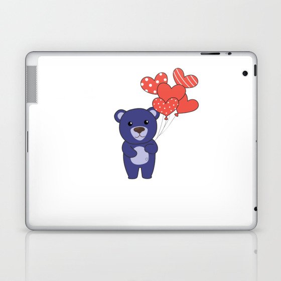 Bear Cute Animals With Hearts Balloons To Laptop & iPad Skin