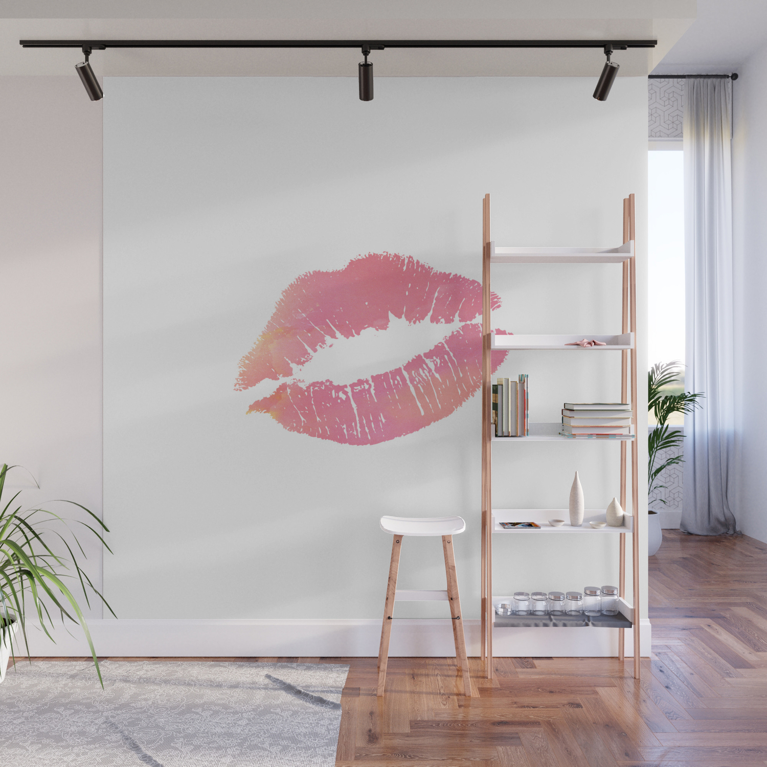 Watercolor Pink Lips Lipstick Chic Romantic Kiss Girls Bedroom