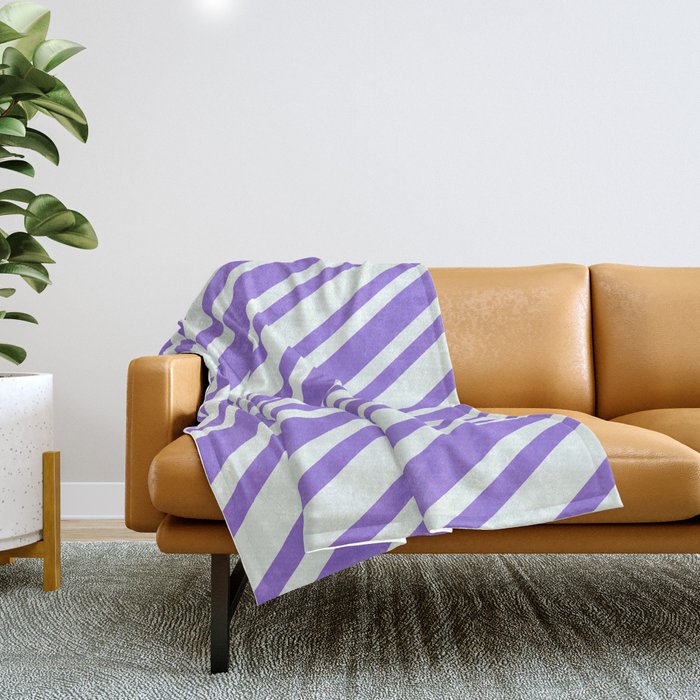 Purple and Mint Cream Colored Pattern of Stripes Throw Blanket
