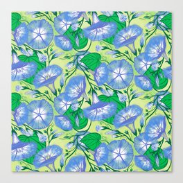 Blue Morning Glory Flowers Vine Repeating Pattern Canvas Print