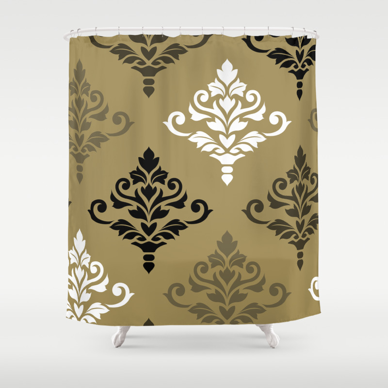 black white and gold shower curtain