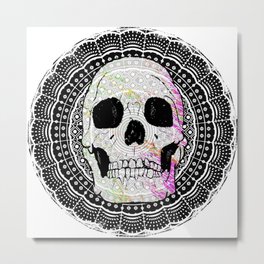 Sugar Skull Mandala Metal Print | Splatter, Sugerskull, Humanskull, Skull, Black, Persian, Dayofthedead, Dead, Drawing, White 