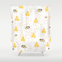 Seamless Pattern with Honey and Bees. Scandinavian Style Shower Curtain
