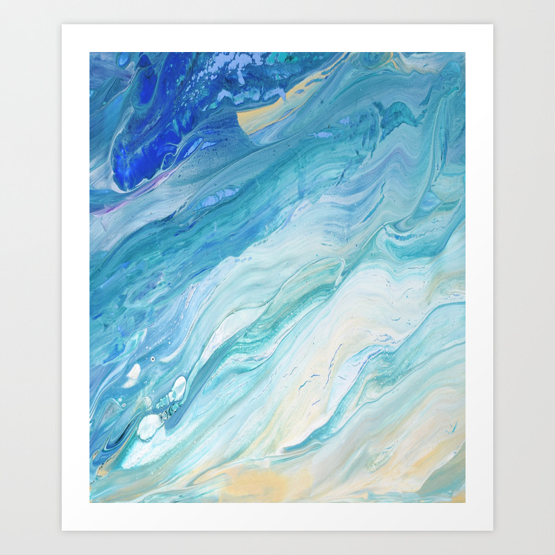 Calm Seas Acrylic Pour Painting Art Print By Bethanyjoydesign