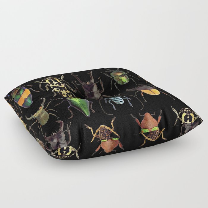 Insects Beetles Collage Floor Pillow