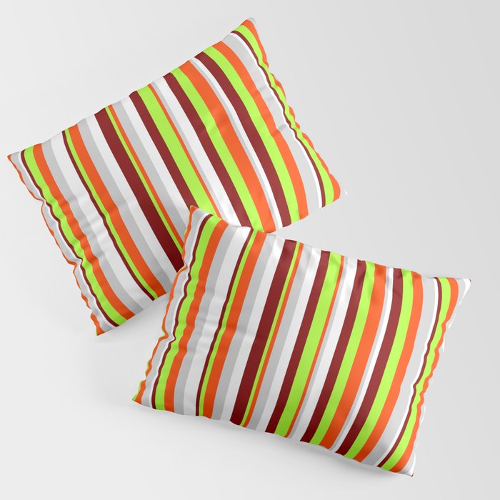 Eye-catching Maroon, Light Green, Red, Light Gray, and White Colored Stripes/Lines Pattern Pillow Sham